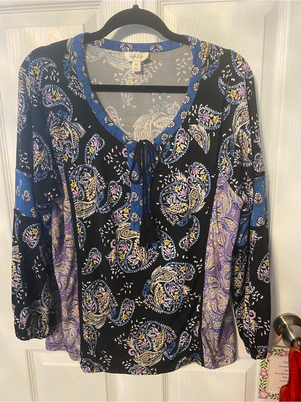 Style & Co. Black Paisley Tie-Front Tunic with Blue and Purple Accents